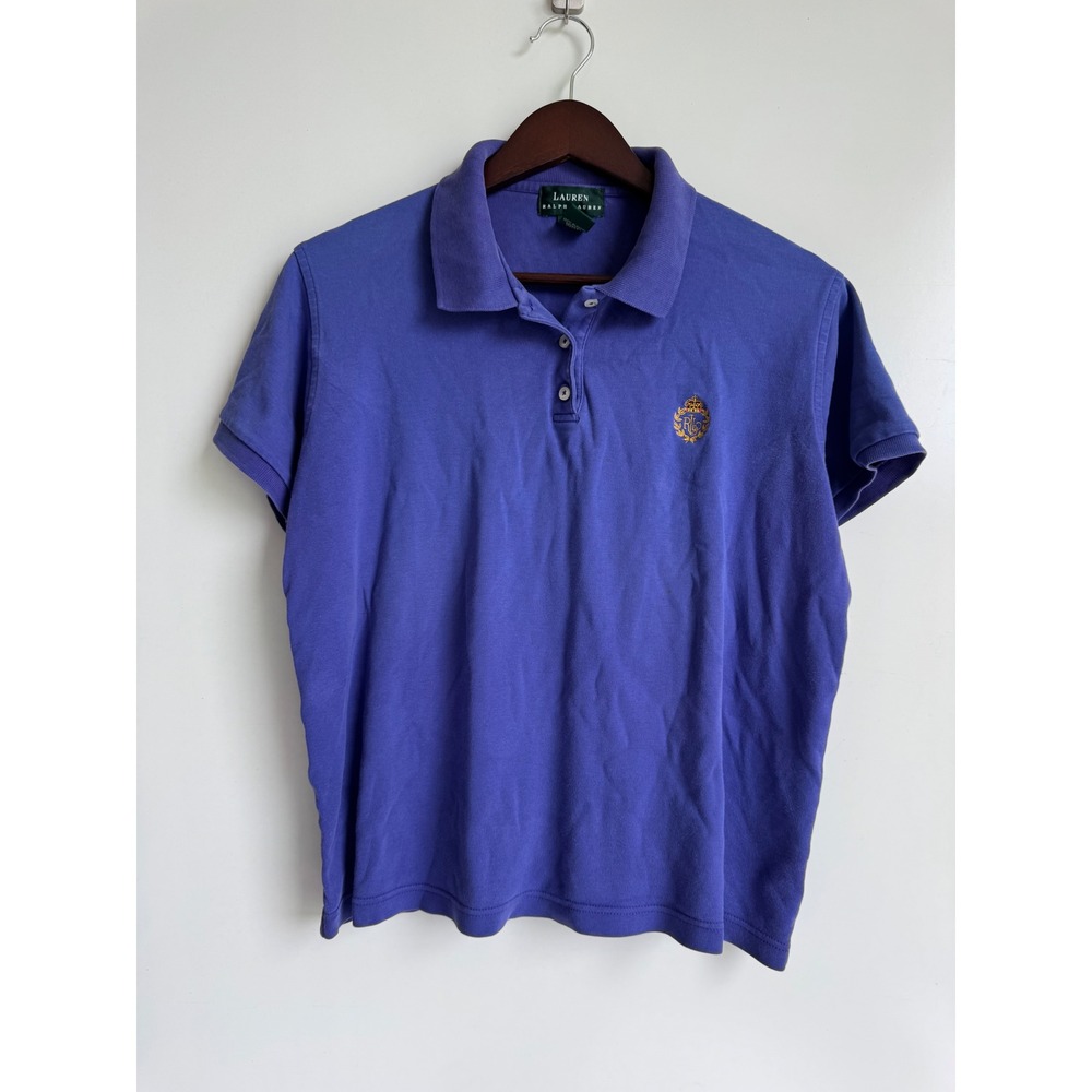 Lauren Ralph Lauren Purple Cotton Crest Polo Shirt Preppy Old Money Style Large